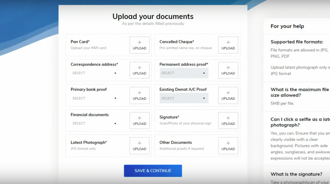 uploading all required documents for fyers account opening