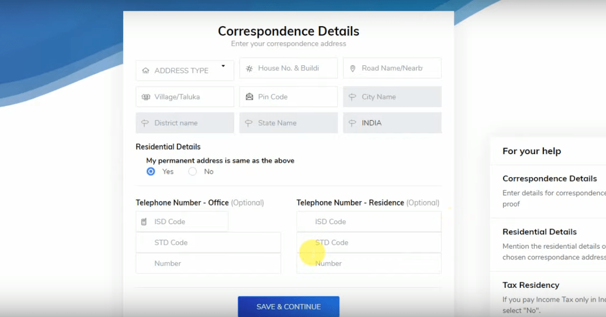 fill up your correspondence address for fyers