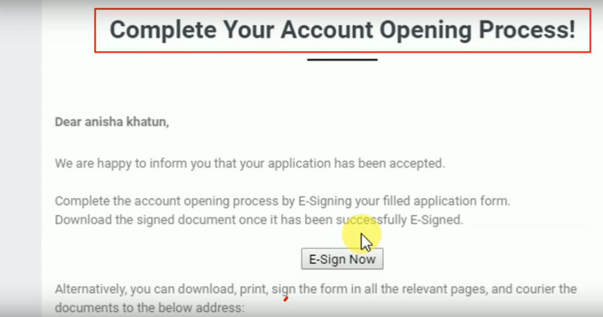 aadhar Esign through Email for processinga